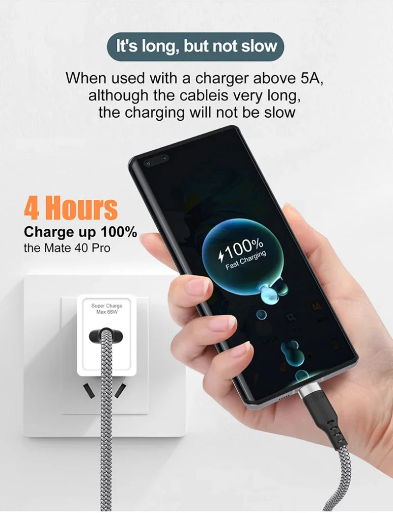 6A Extended USB TYPE-C Cable Braided Data Cable Suitable for Samsung, Huawei,Xiaomi Switch, Sony PS5 TYPE-C 8m,5m,3m,2m,1m Cable