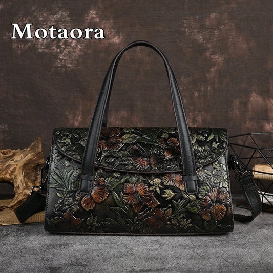 MOTAORA New Genuine Leather Women's Handbag Retro Handmade Embossed Shoulder Bag Versatile Large Capacity Cowhide Crossbody Bags