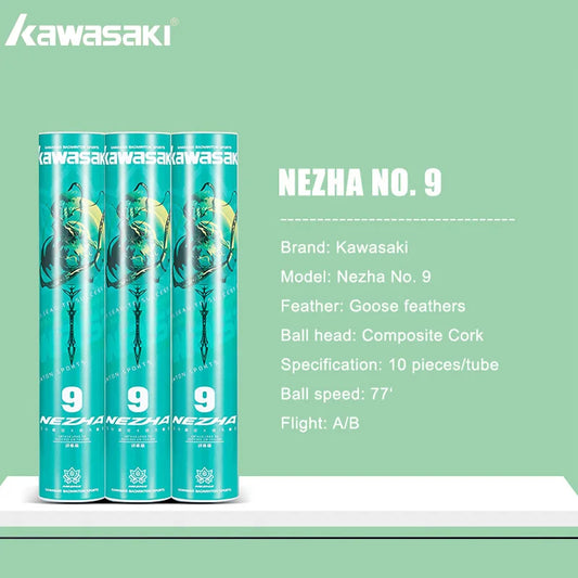 Kawasaki Shuttlecock Feather For Outdoors Daily Training Nezha No. 9 Speed 77' Durable Badminton Shuttlecock