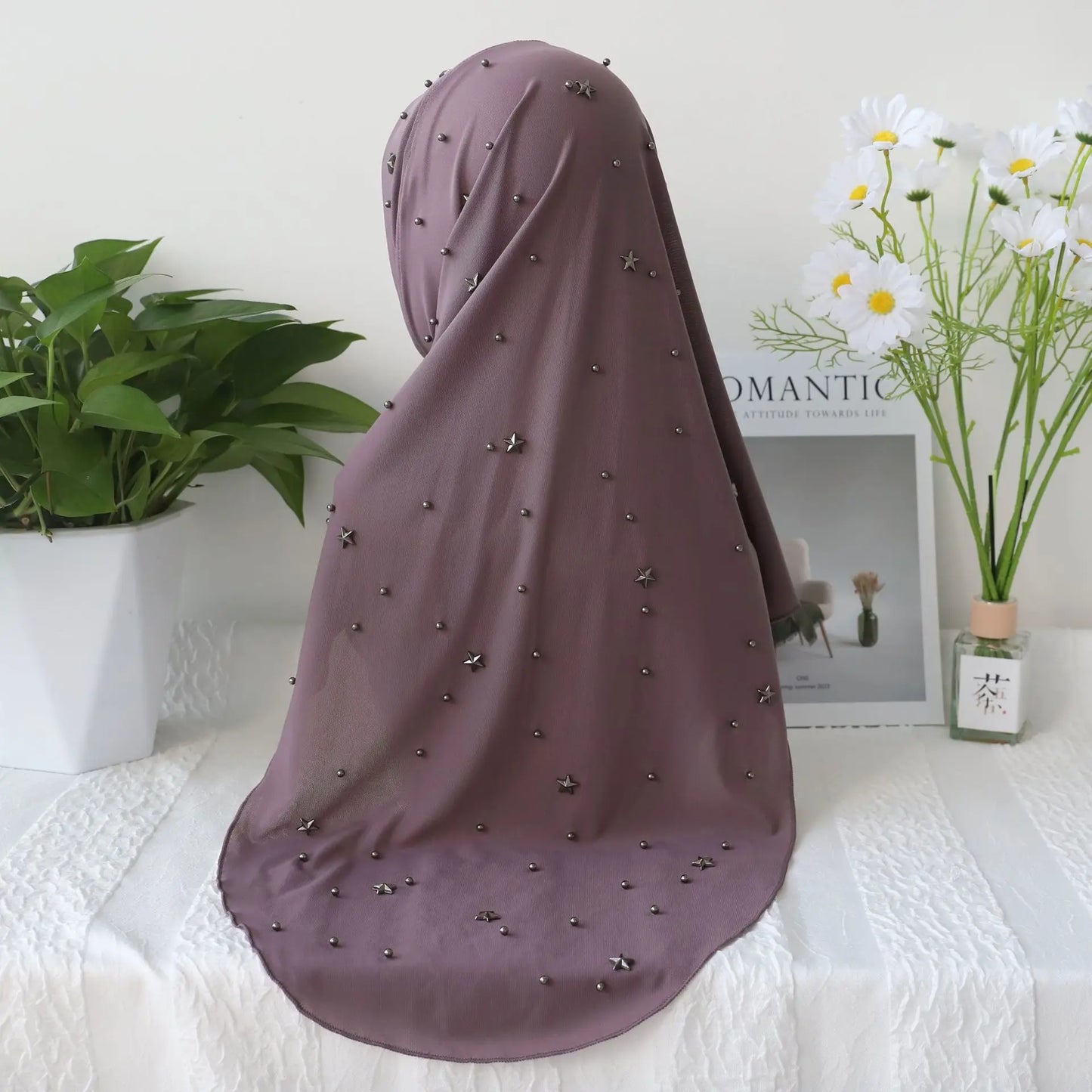 Muslim Women Mesh Beaded Hijab Instant Scarf Cap Islamic Headwraps One Piece Amira Malaysian Headwear Arab Shawls Scarves