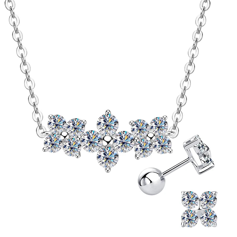 Lnngy Four-leaf Clover Moissanite Earring Pendant Necklace For Women 925 Sterling Silver Stud Earrings Lucky Flower Jewelry