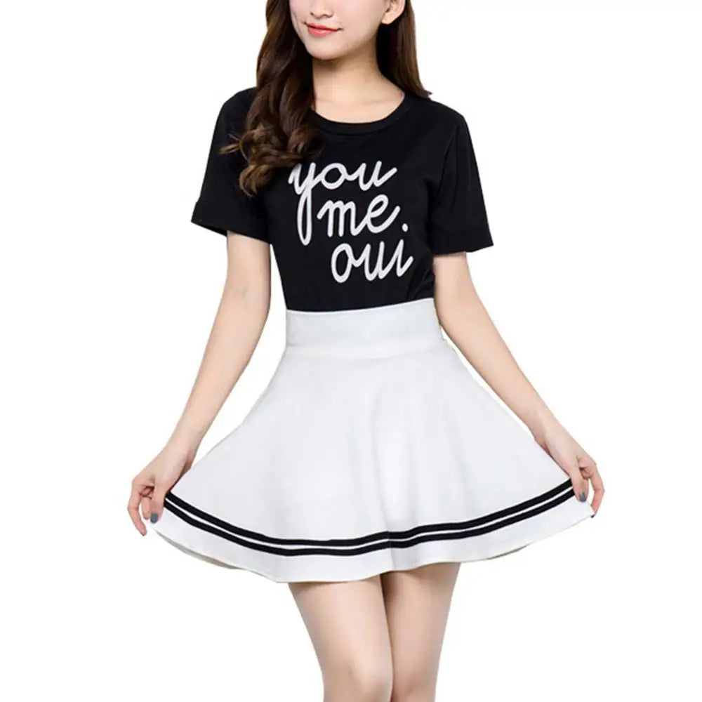Fashion Skirt Pleated Solid Color School Skirt High Waist School Women Stripe A Line Mini School Skirt
