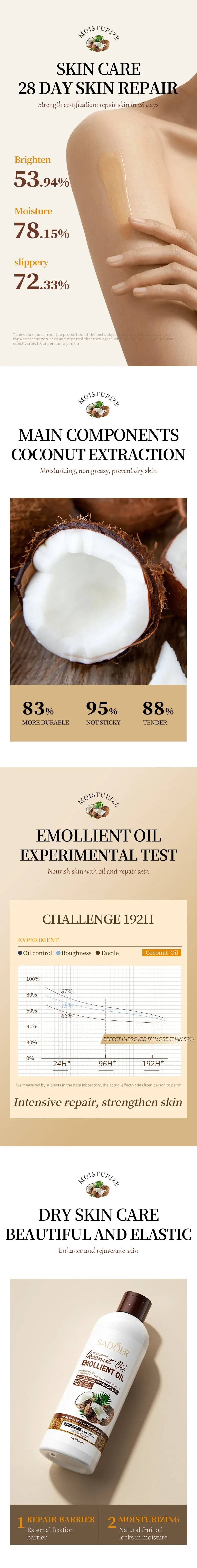 250ml Coconut  Sooth Dry Skin Lighten Fine Lines Face Massage Oil Nourishes Hair Removes Frizz Hair Care Oil Firming Body Oil