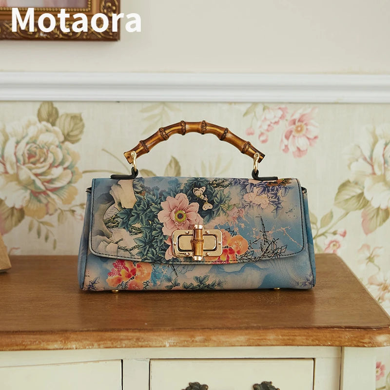 MOTAORA 2025 New Vintage Evening Bags Cheongsam Leather Handbag Women Boston Bag Luxury Designer Handmade Ladies Shoulder Bags