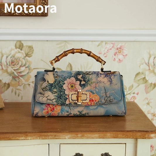 MOTAORA 2025 New Vintage Evening Bags Cheongsam Leather Handbag Women Boston Bag Luxury Designer Handmade Ladies Shoulder Bags