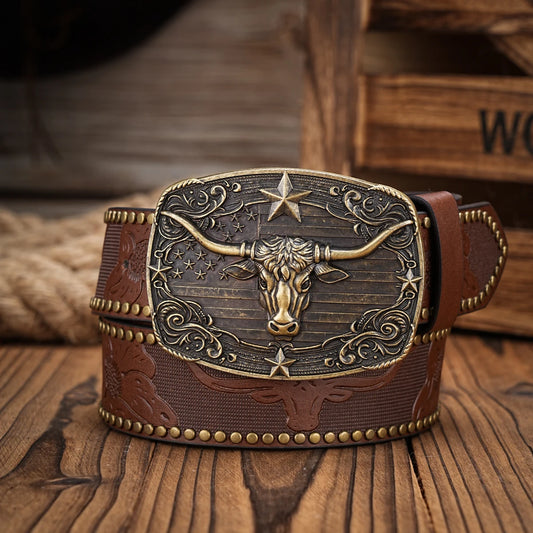 A casual, individual and retro belt, Western-style clothing accessory, metal buckle, PU belt, suitable for both men and women