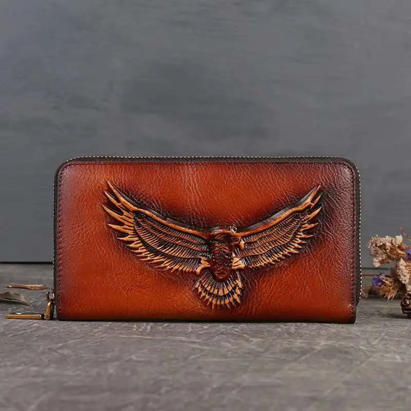 MOTAORA Genuine Leather Wallet for Men & Women Large Capacity Embossed Bifold Coin Purse with Zipper RFID Card Holder Zip Bag
