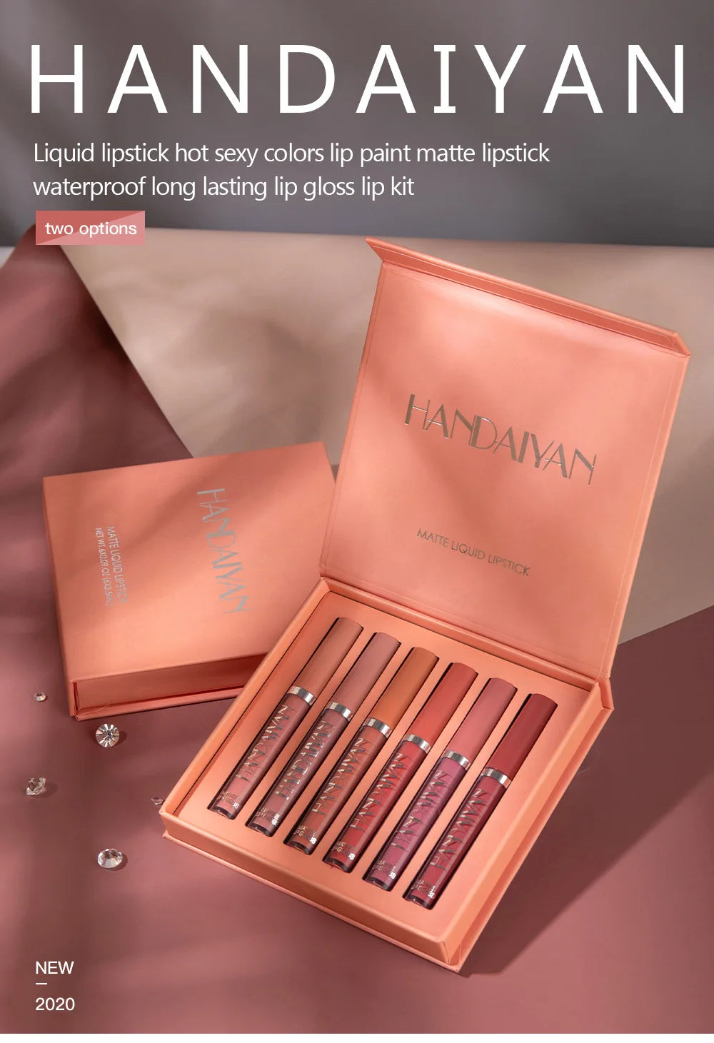 HANDAIYAN 6 Shade Lipstick Set Matte Finish Liquid Lip Gloss Waterproof Long Lasting No Smudge Vegan Beauty
