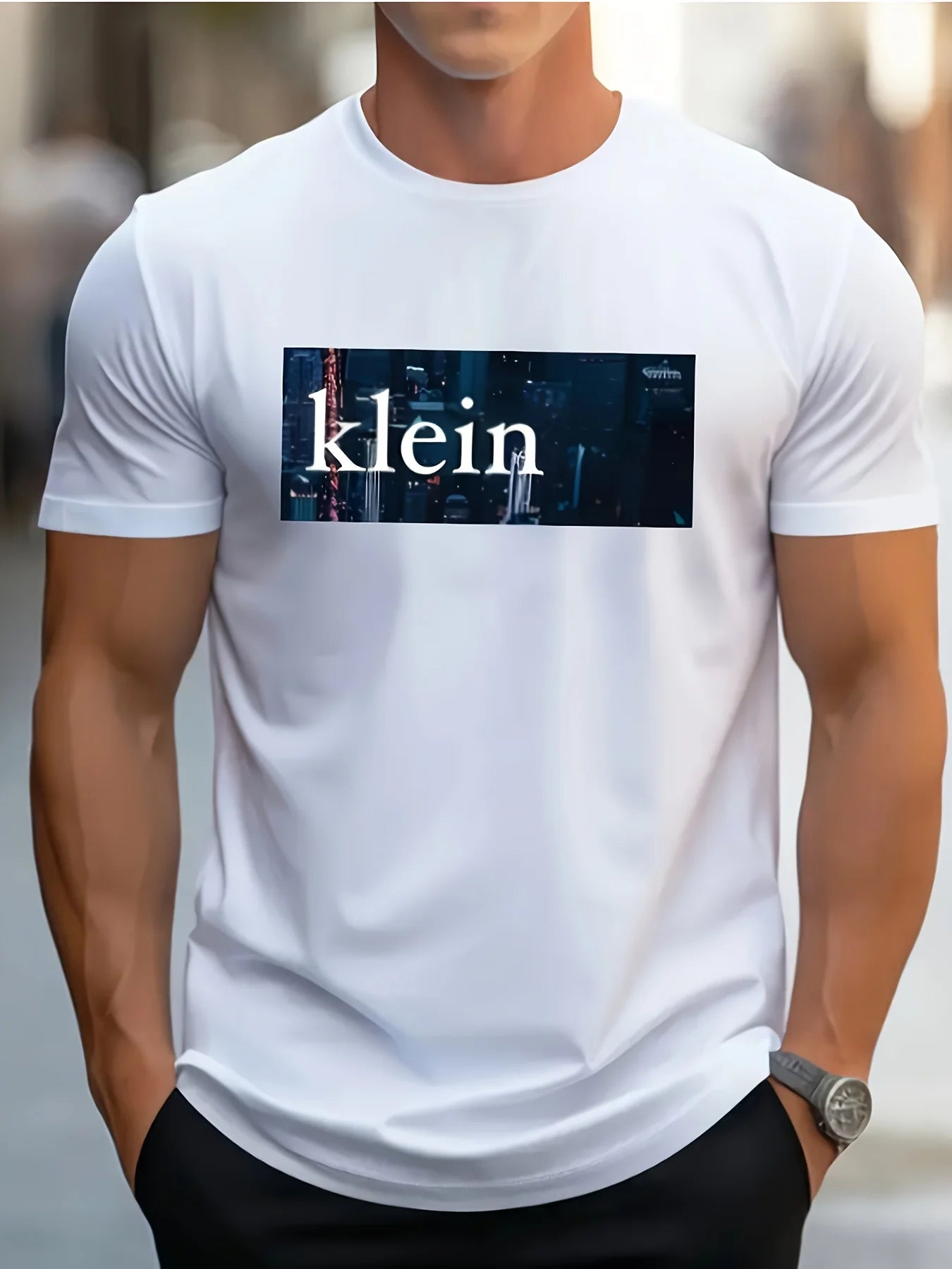 Men’s Summer 100% Cotton Casual T-Shirt,Klein Skyscraper Print | Loose Fit | Breathable & Comfortable