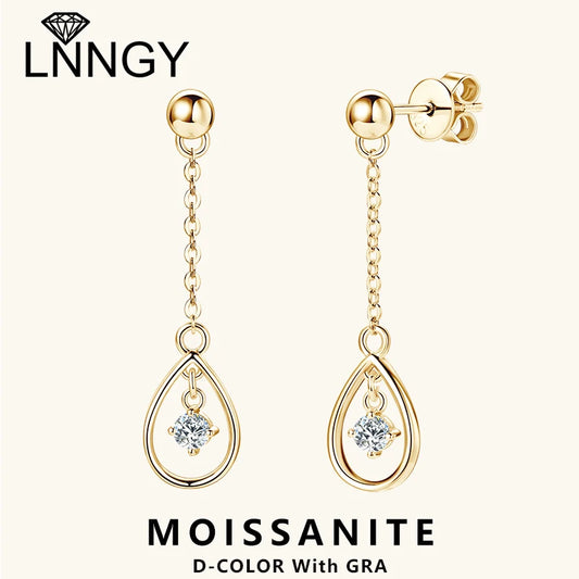 Lnngy Exquisite Round Cut 3mm Moissanite Earrings For Women 925 Sterling Silver Waterdrop Dangle Earring Wedding Jewelry Gift