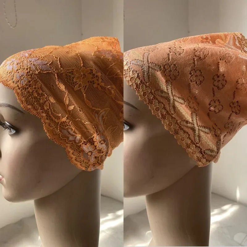Full Cover Head Inner Cap Flower Lace Muslim Headscarf Islamic Headwear Underscarf Turban Indian Hat Pattern In Random