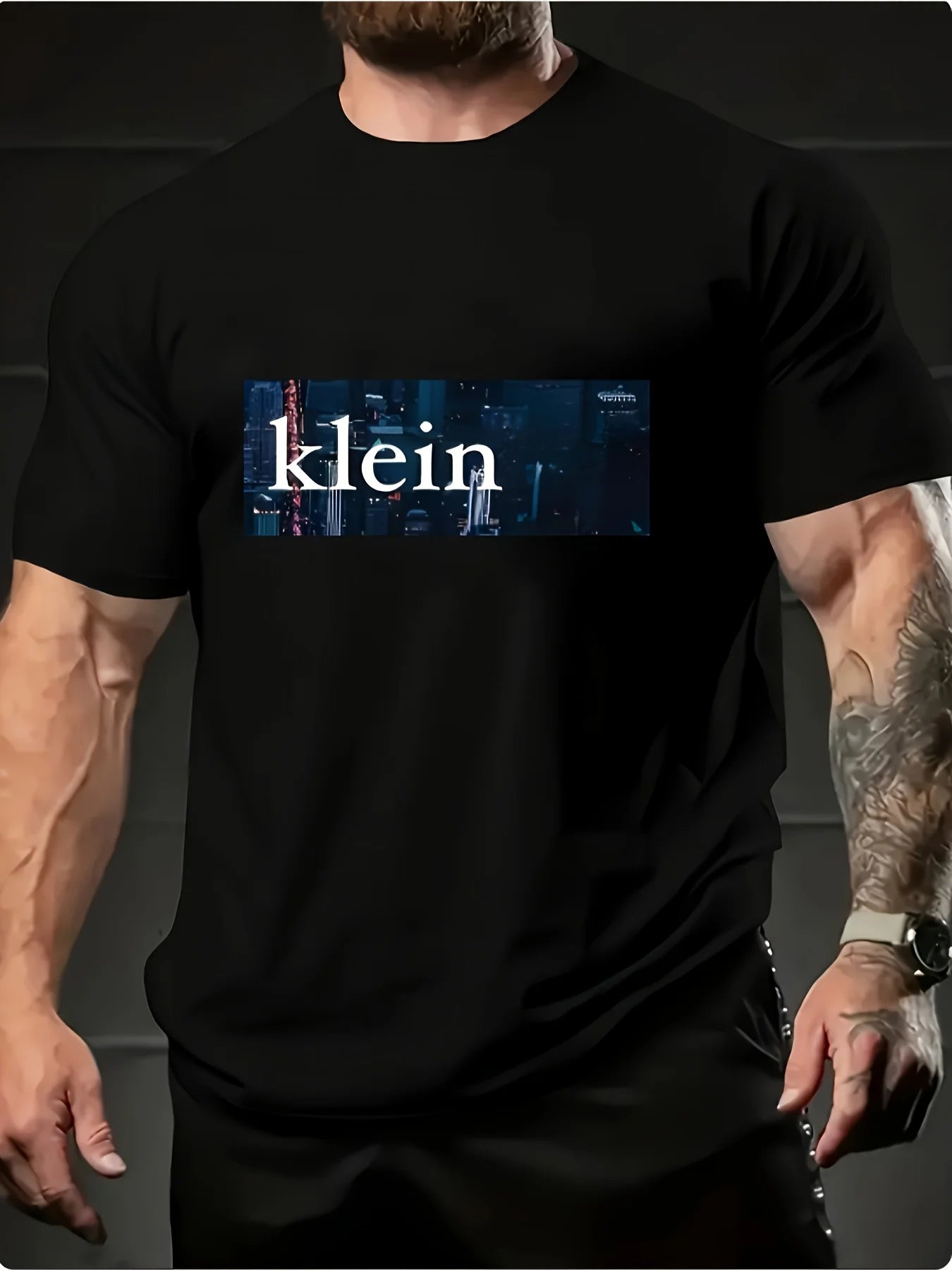 Men’s Summer 100% Cotton Casual T-Shirt,Klein Skyscraper Print | Loose Fit | Breathable & Comfortable
