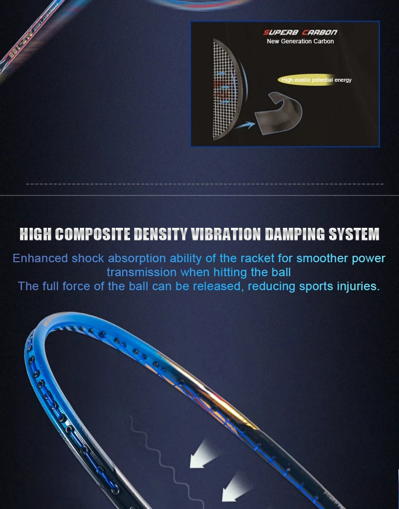 Alpsport AIR 10U Badminton Racket 52g Ultralight, HM Carbon Fiber & Titanium, 28lbs Fast Rebound for Pro Players