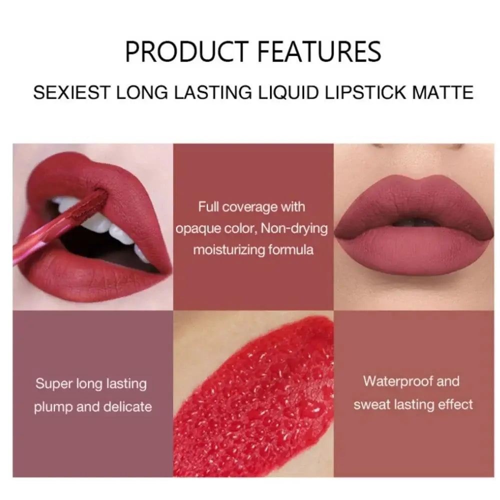 HANDAIYAN 6 Shade Lipstick Set Matte Finish Liquid Lip Gloss Waterproof Long Lasting No Smudge Vegan Beauty