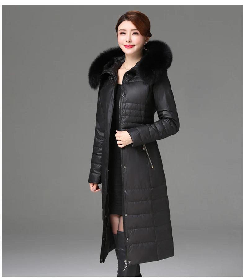 Shengyu Boya Middle-Aged and Elderly Over-The-Knee Long down Jacket Women's Jacket Thickeneded Mother's Fitted Jacket New Style