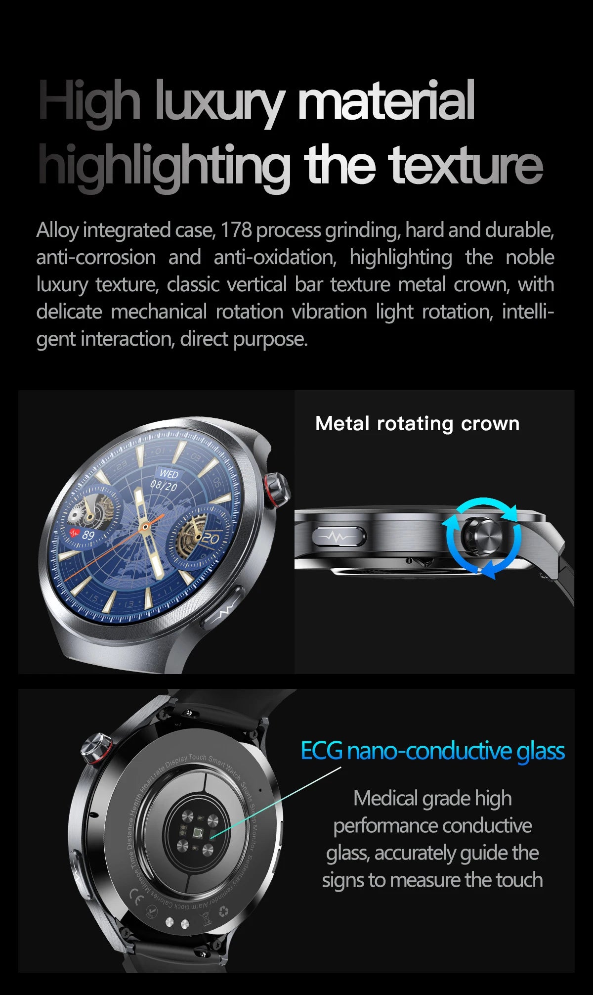 LIGE 2025 Men's ECG Smart Watch 1.73” AMOLED Screen Emotional Fatigue Monitoring NFC Access Control Fitness Tracker Watch
