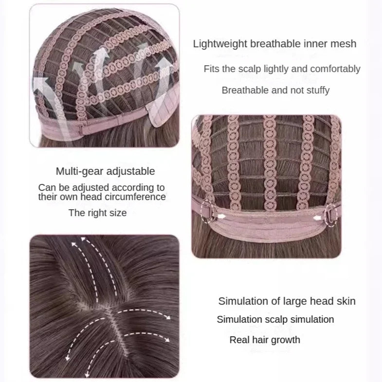 Ashely Black Wig Female Headband Body Wavy Rose Hair Net Models in French Bangs High Quality Simulation Hair Synthetic Wig 가발