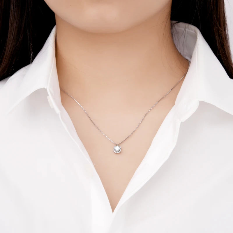 Lnngy Certified GRA Moissanite Halo Ring Square Pendant Necklace Jewelry Set For Couples Real 925 Sterling Silver Wedding Gift
