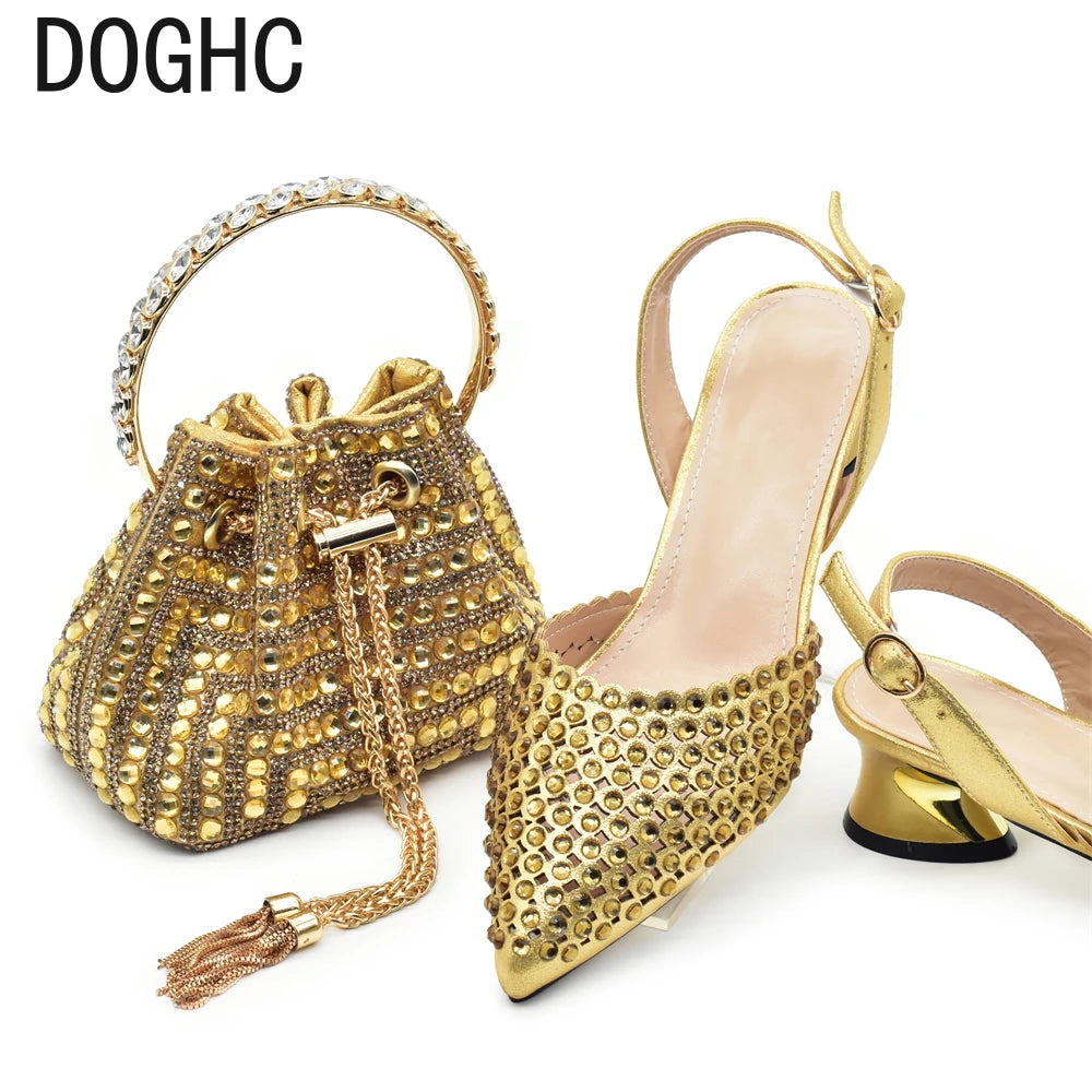 New Arrival Pointed Toe Women Sandals Shoes and Bag Set for Ladies Wedding Party Pumps Italian Shoes and Bags Matching Set