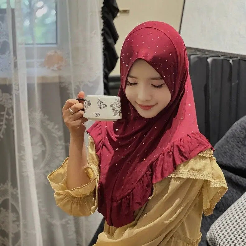 Eid Muslim Ruffles Khimar Women Instant Scarf Hijab Islamic Prayer Headwraps Shawl One Piece Amira Turban Arab Pull On Headscarf