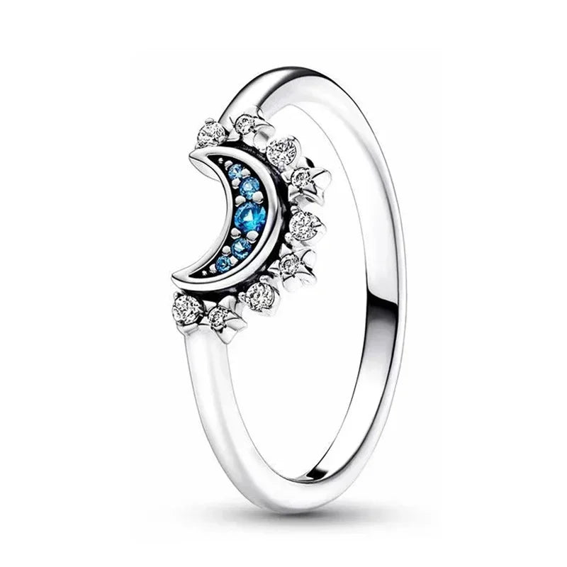 Original 925 Sterling Silver Rings For Women Flower Crown Love Heart Sun Moon Engagement Wedding Pink Bow Ring Luxury Jewelry