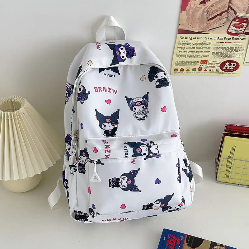 2024 Sanrio Cute Kuromi Melody Cinnamoroll Large Capacity Backpack Boys Girls Cartoon Hello Kitty Kawaii Canvas Schoolbag