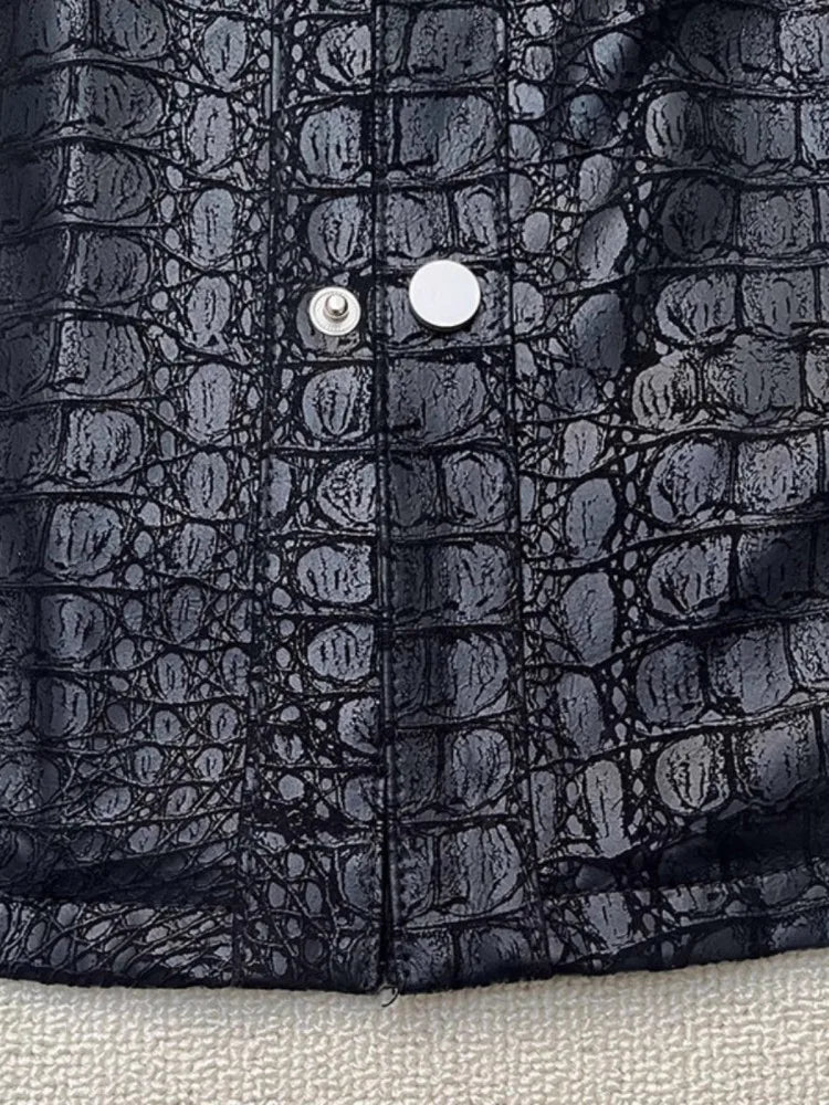 Soft Alligator Pattern Sheepskin Genuine Leather Jacket Men Slim Fit Single Breasted Business Casual Work Natural Leather Tops