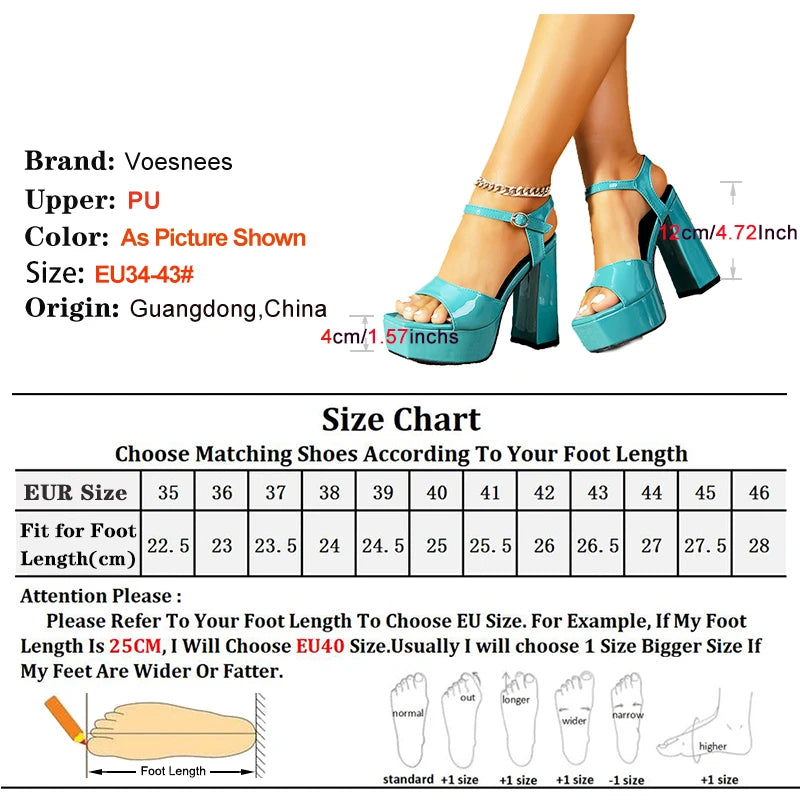Plus Size Women’s Square Toe Chunky Heel Sandals 12CM Platform – Summer Outdoor Casual High Heels