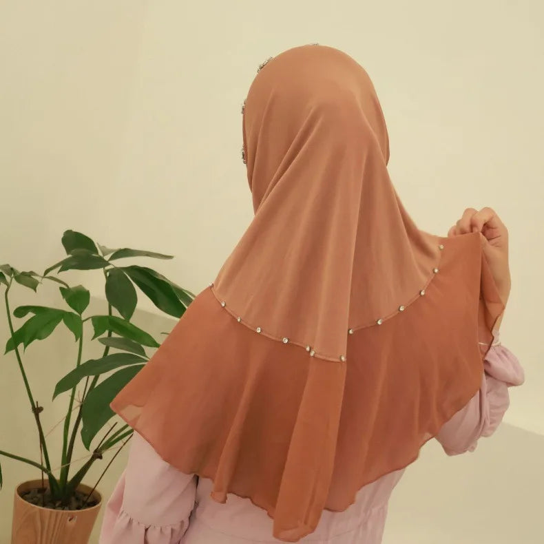 Women's Diamonds Turban One Piece Amira Muslim Hijab Islamic Instant Headwraps Scarf Shawl Dubai Pull On Headband Cap Arab