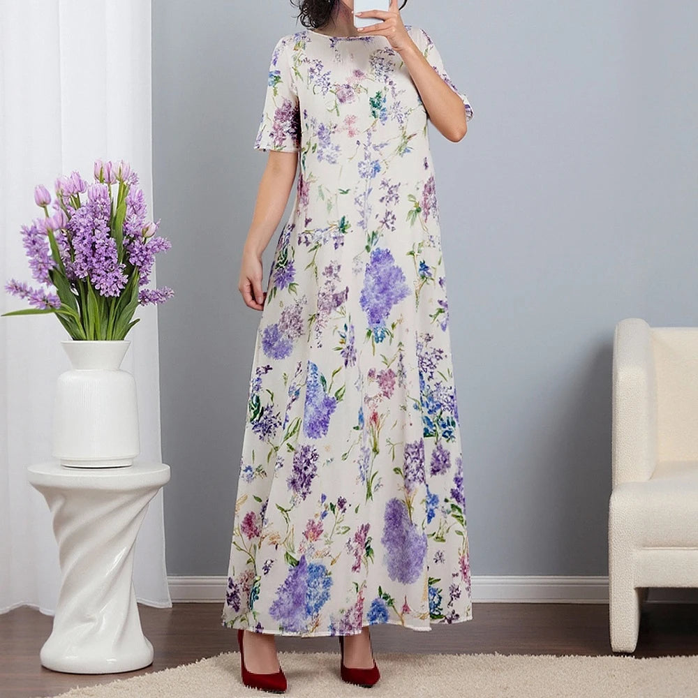 Rafiah Women's Summer Arabian Dresses Cultural Loose Floral Full Print Half Sleeve Keyhole Neckline Midi Casual Arabian Dresses