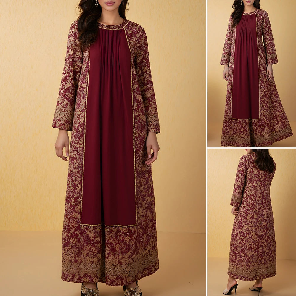 Rafiah Women's Dresses Summer Elegant Decent 2025 Floral Long Sleeve V-Neck Midi A Line Casual Long Dress