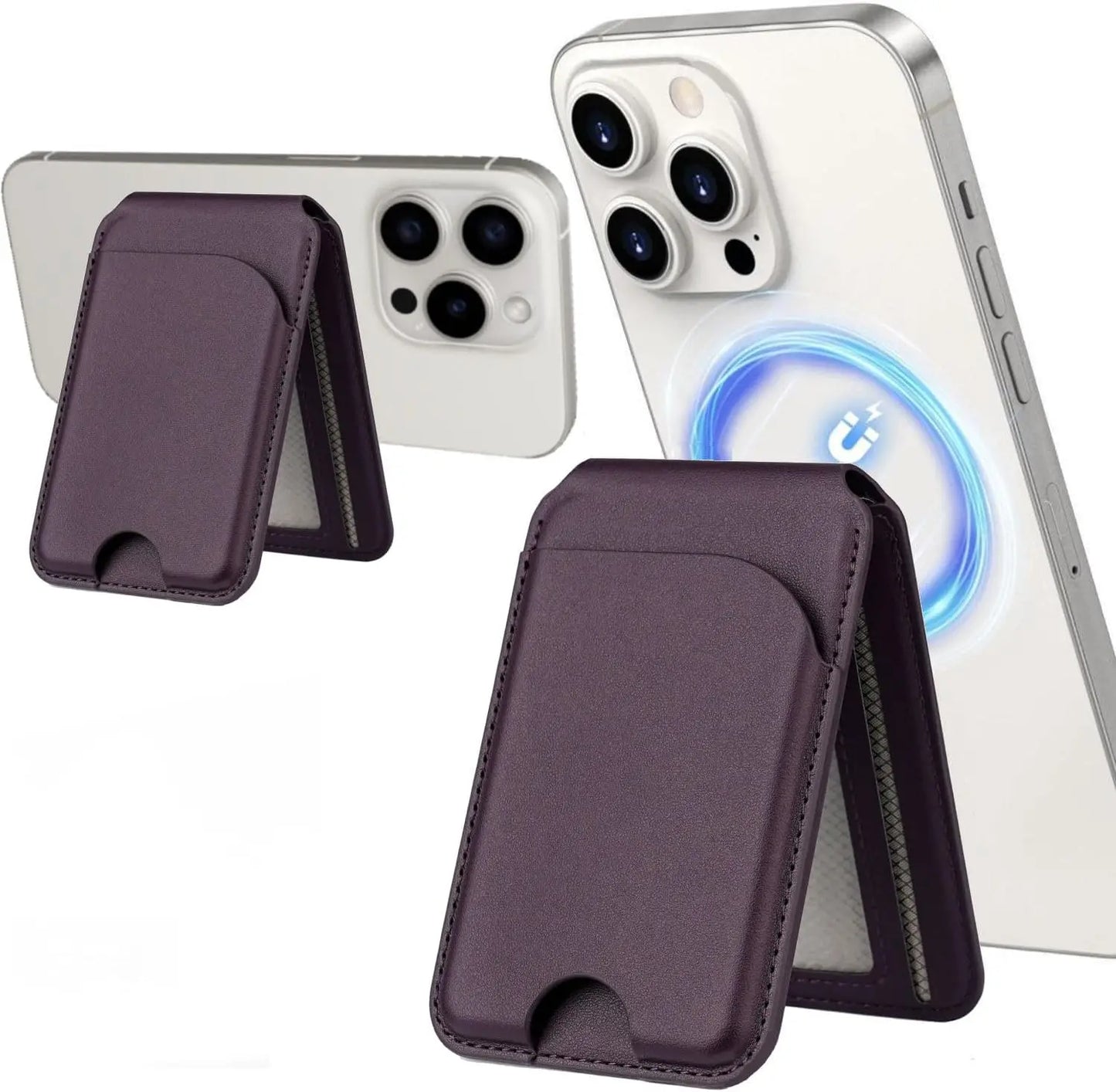 Minisopuru Magnetic Wallet Phone Stand for iPhone16 15 14 12 Lightweight MagSafe Phone Card Stand Leather Magnetic Card Holder
