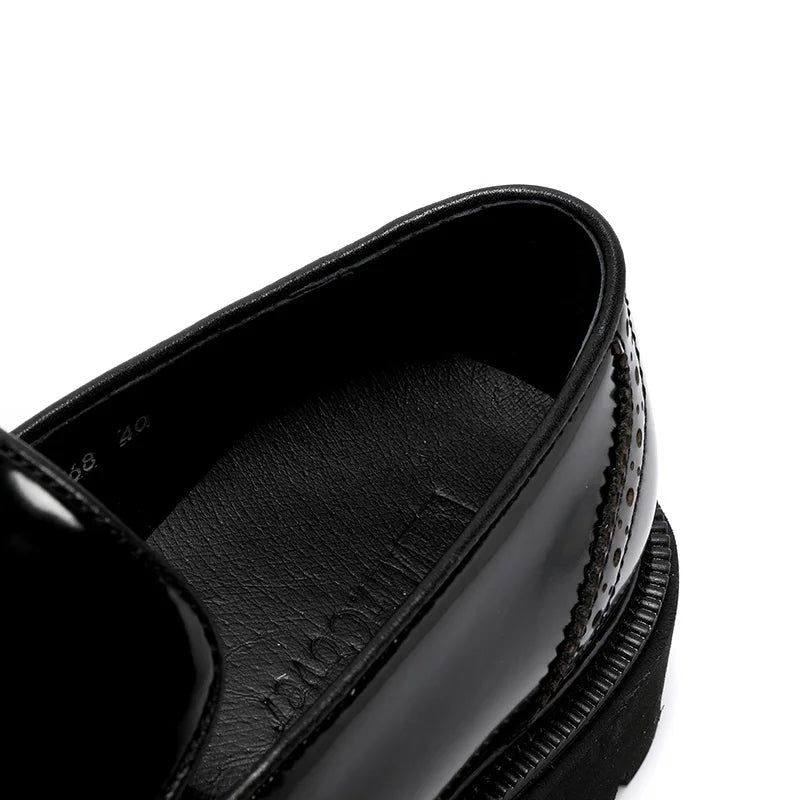Mens Genuine Leather Loafers Summer Slip On Breathable Thick Sole Brogue Tassel Casual Dress Shoes