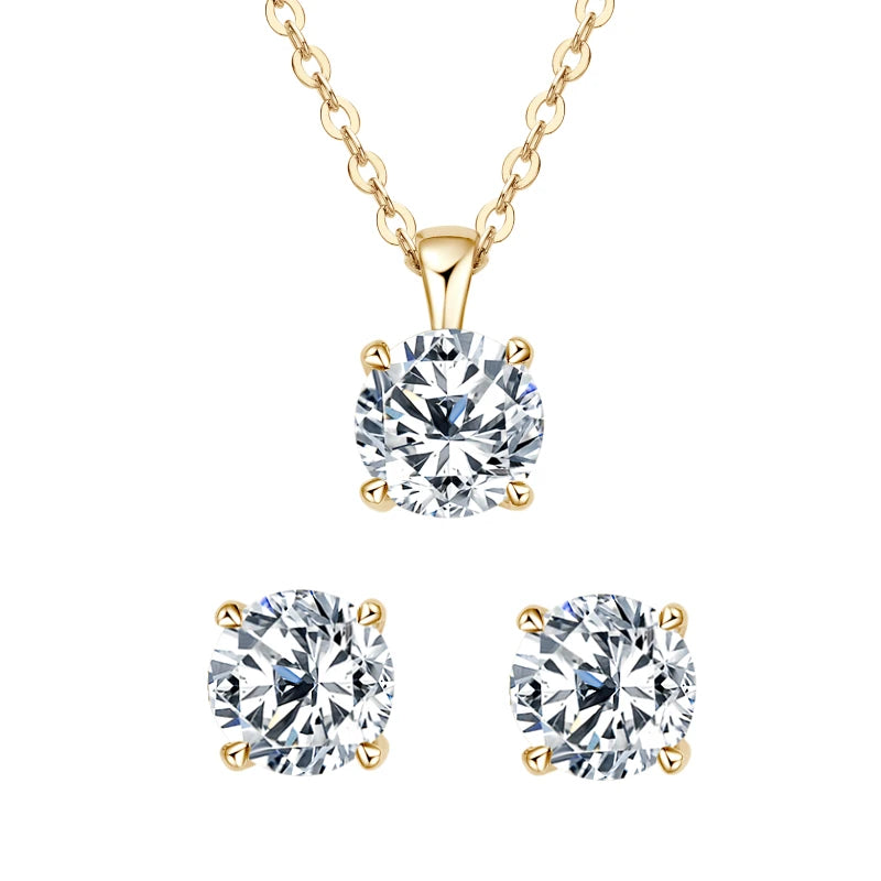 18k Gold Plated 3.0CTW D Color Moissanite Diamond Jewely Set for Woman Sliver 925 Chain Pendant Necklace Stud Earrings Set Gift