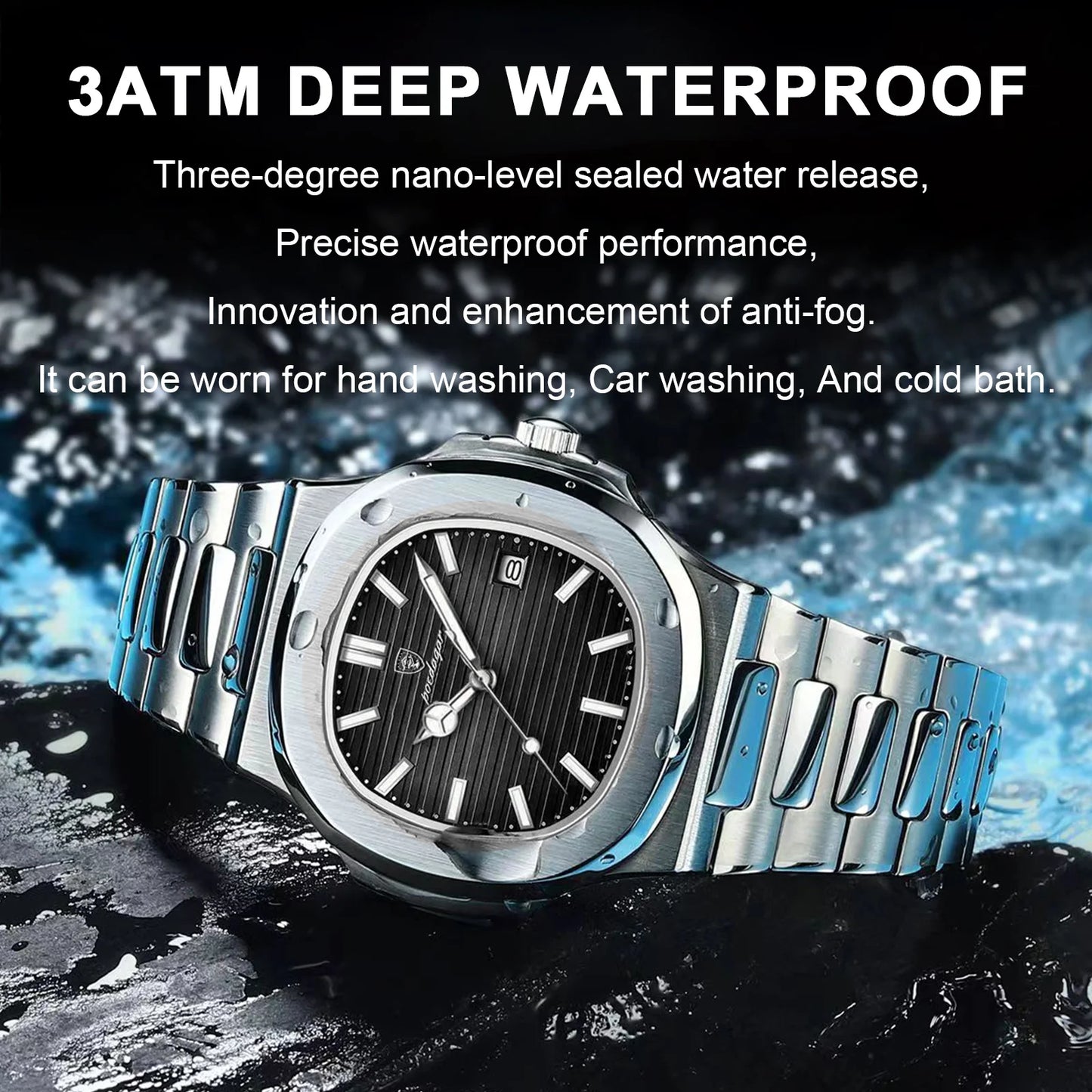 POEDAGAR Square Luxury Men Wristwatch Waterproof Luminous Date Stainless Steel Male Clock Business Sports Quartz Watches For Men