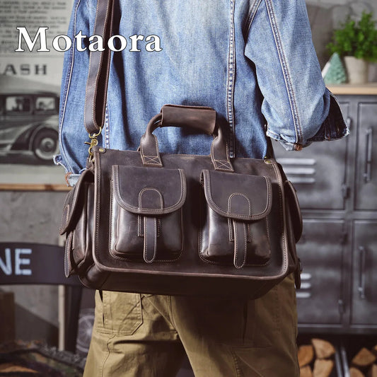 2025 Vintage Men's Leather Messenger Bag 14/15.6 Inch Laptop Briefcase YKK Zipper Cowhide Office Work Bag Gift for Men (2 Sizes)