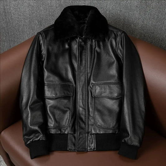 YR!Best.Us size black warm Classic G1 genuine leather jacket.Vintage Air Force cowhide thick top gun coat.quality leather cloth