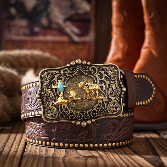 A Western-style PU material belt for both men and women, a casual, retro and classic personalized belt