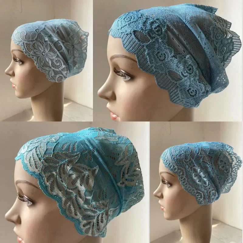 Full Cover Head Inner Cap Flower Lace Muslim Headscarf Islamic Headwear Underscarf Turban Indian Hat Pattern In Random