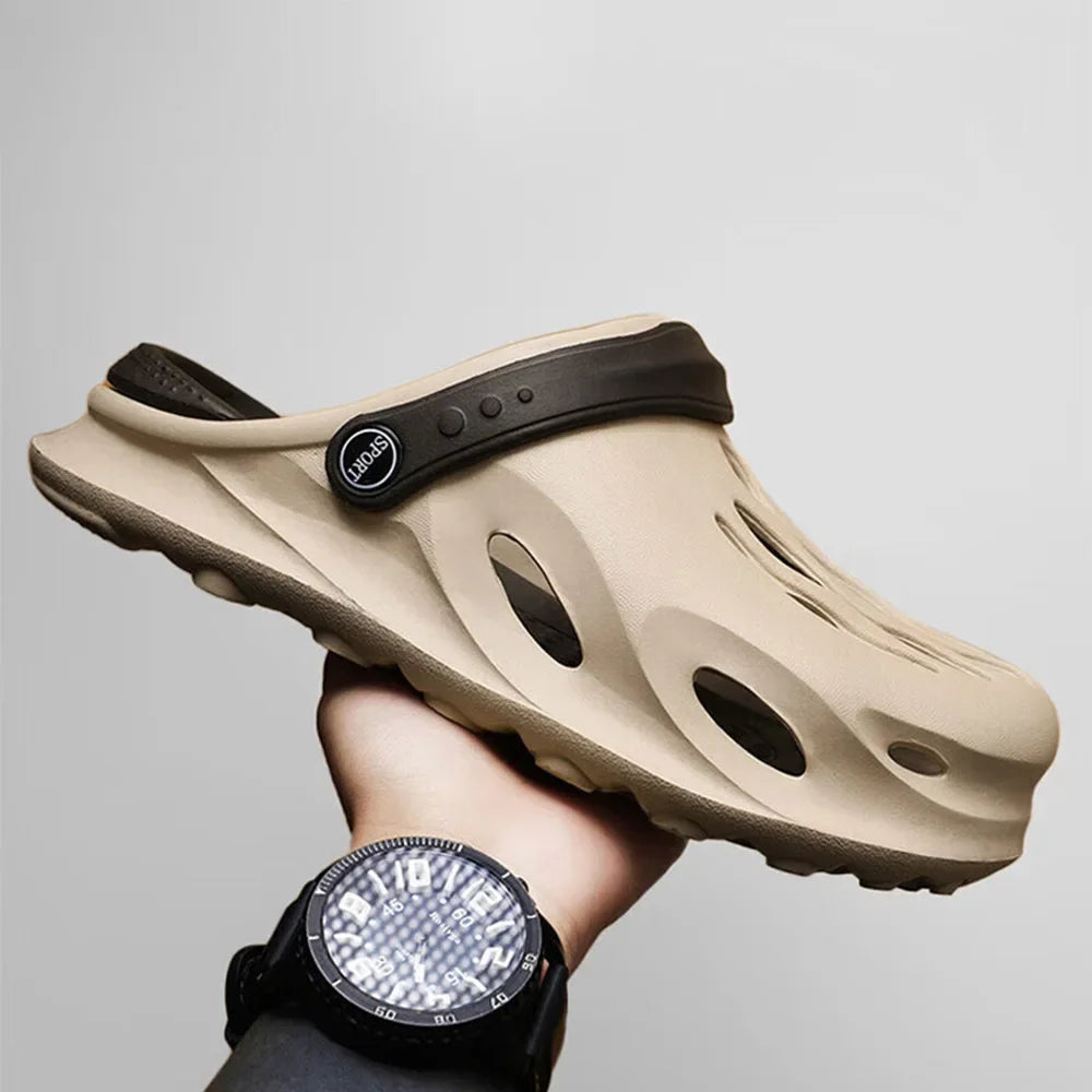 Summer Men's Fashion Beach Sandals Clogs Thick Sole Slipper Waterproof Anti-Slip Sandals Flip Flops Non-slip Soft EVA Hole Shoes