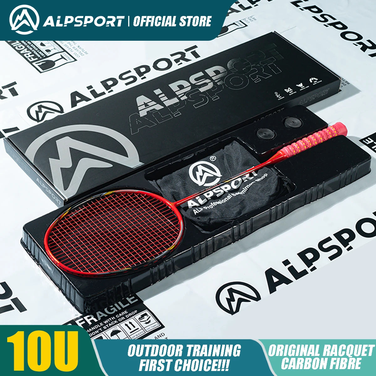 Alpsport AIR 10U Badminton Racket 52g Ultralight, HM Carbon Fiber & Titanium, 28lbs Fast Rebound for Pro Players