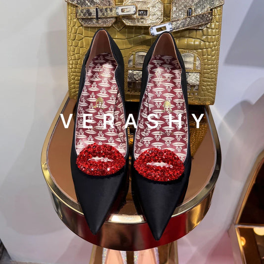 Black High Heels Women's 2025 Spring and Autumn New Shallow Toe Lipstick Lips Sexy Temperament Thin Heels Pointed Slip On Pumps
