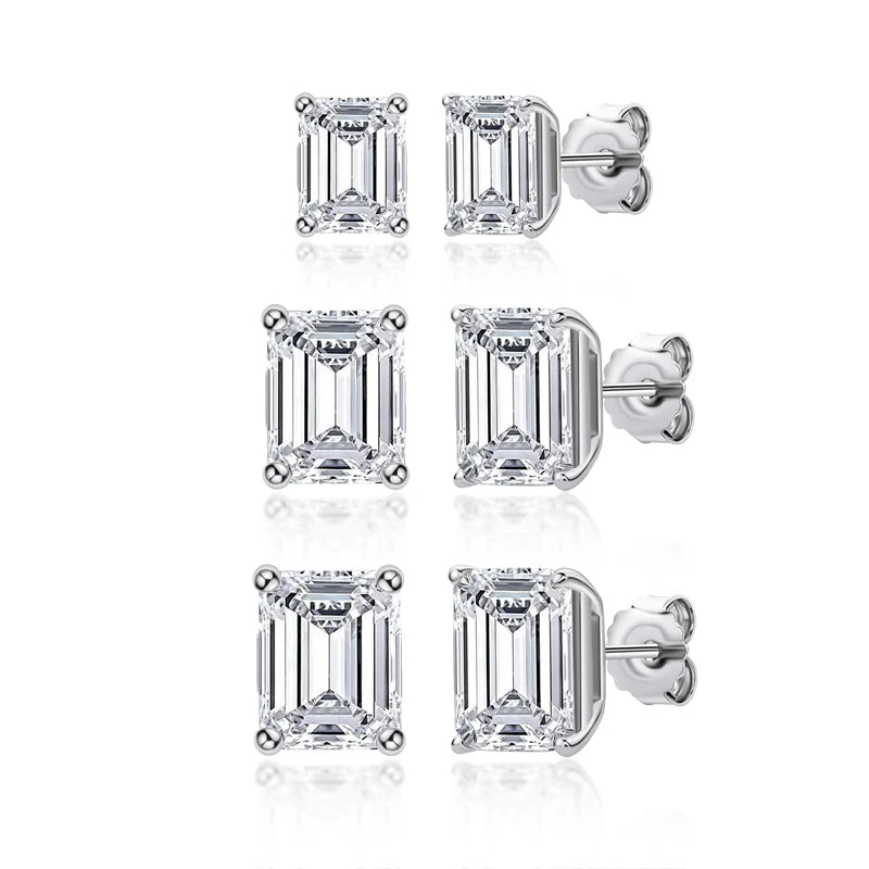 Lnngy Trendy Emerald Cut Cubic Zircon Stud Earring for Women pendientes plata 925 Sterling Silver Earrings Wedding Jewelry Gift