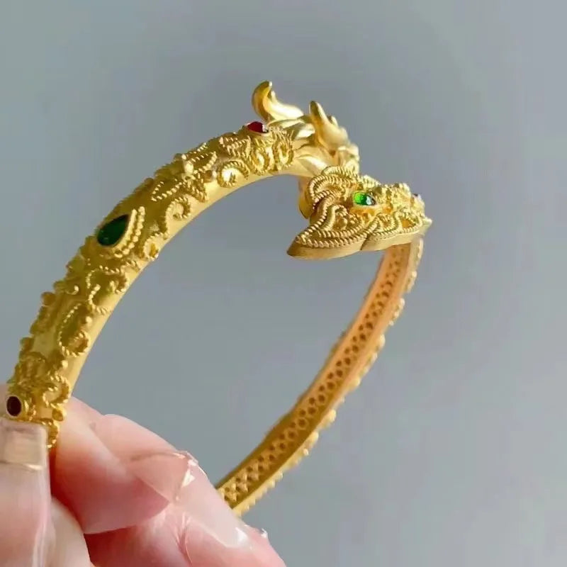 24K real gold dragon tail swinging bracelet domineering exquisite filigree craft au999 gold dragon bracelet advanced ancient