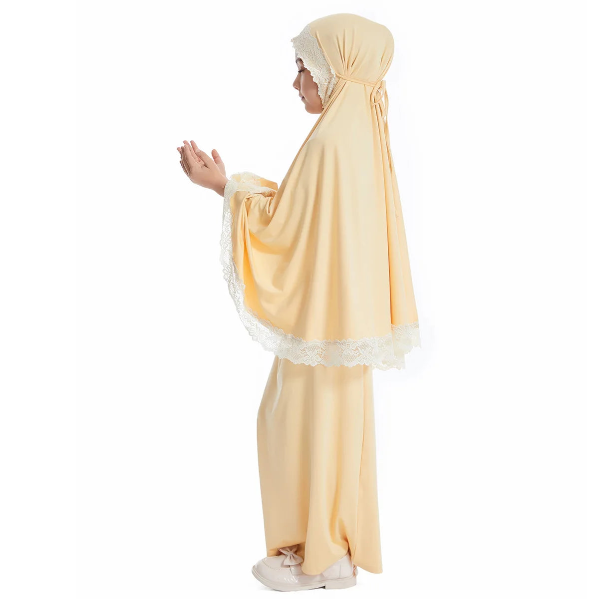 Dubai Abaya Children Robe Middle East Islamic Girls Headscarf Kaftan Arab Ramadan Eid Muslim Kids Prayer Hijab Skirts Set Modest