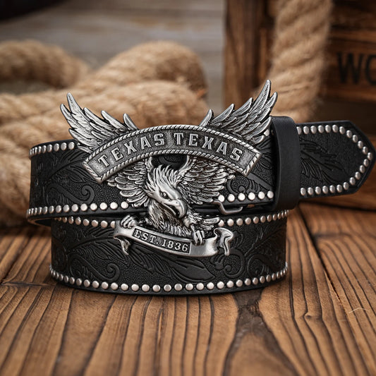 Men & Women-Western-Cowboy-PU Leather-Belts - Vintage horse Belt Floral Engraved Buckle Belt for Jeans