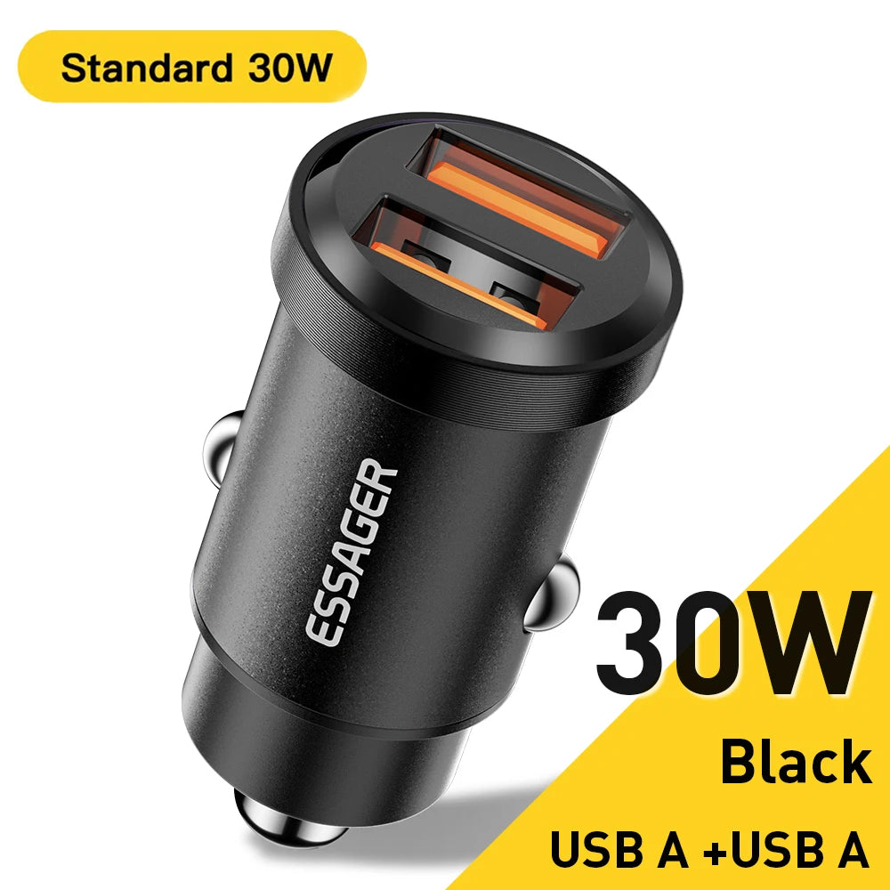 شاحن سيارة Essager USB 30 وات، شحن سريع 4.0، QC PD 3.0 SCP 5A، USB Type C، شحن سريع للسيارة، مناسب لأجهزة iPhone 14 13، Huawei، Samsung، Xiaomi