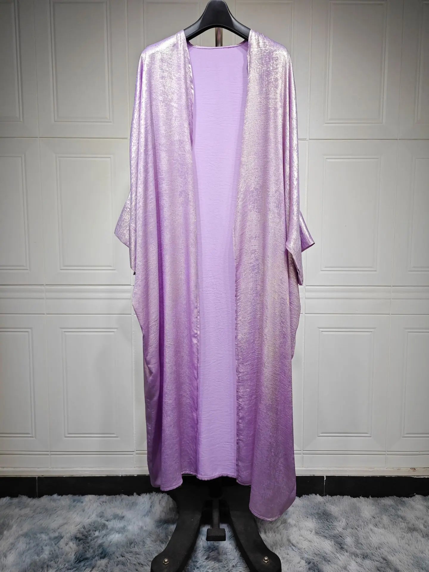 Dubai Luxury Shiny Satin Open Kimono Abaya – Muslim Kaftan Dress for Women