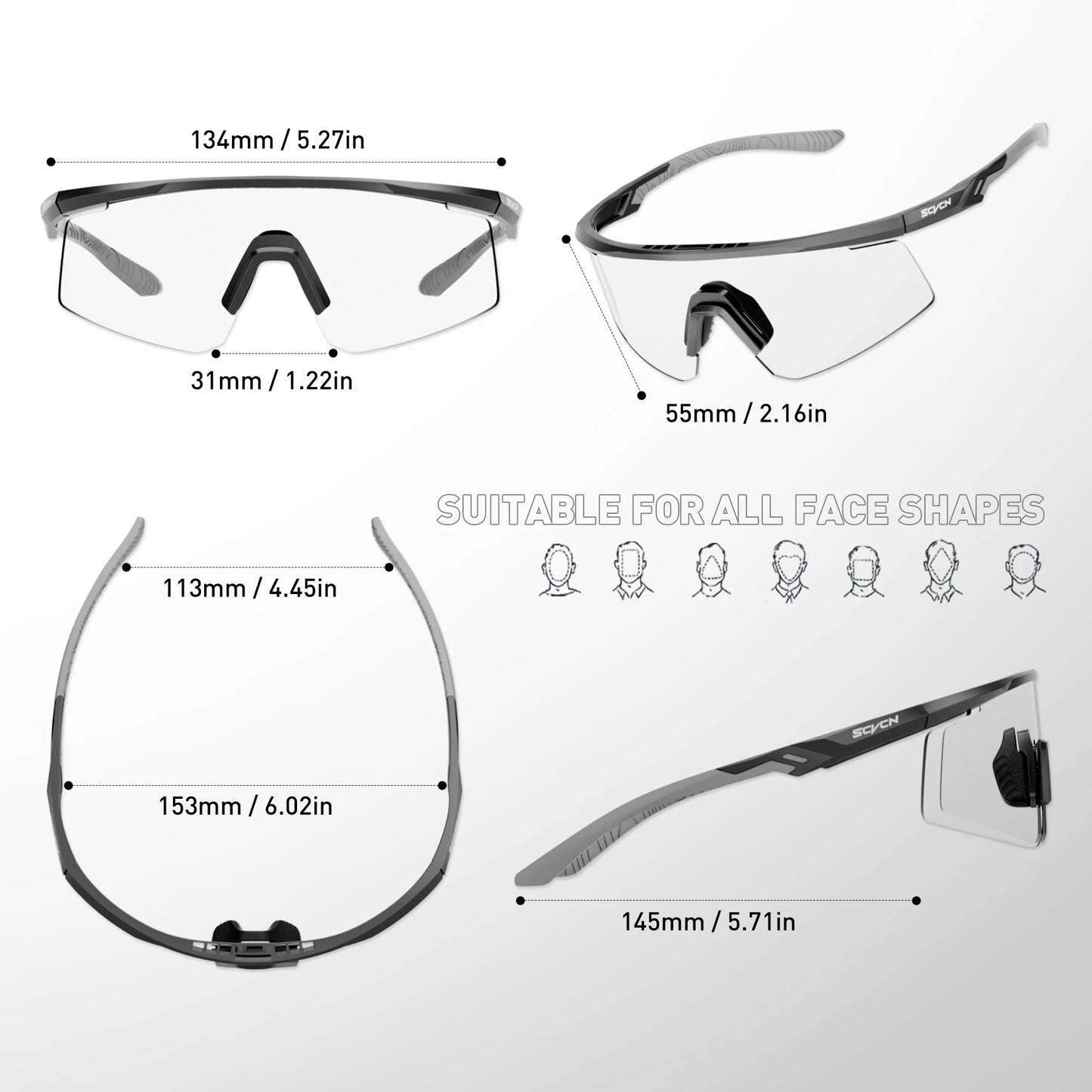 SCVCN Photochromic Sunglasses UV400 Cycling Glasses Bicycle Glasses Sports Men's MTB Road Bike Eyewear Protection Goggles UV400