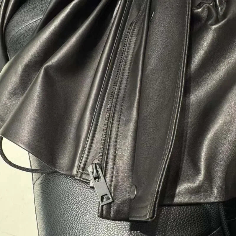 Real Sheepskin Coat Spring And Autumn Women Regular Length Pleating Design High Quality Outerwear Female Genuine Leather Jacket